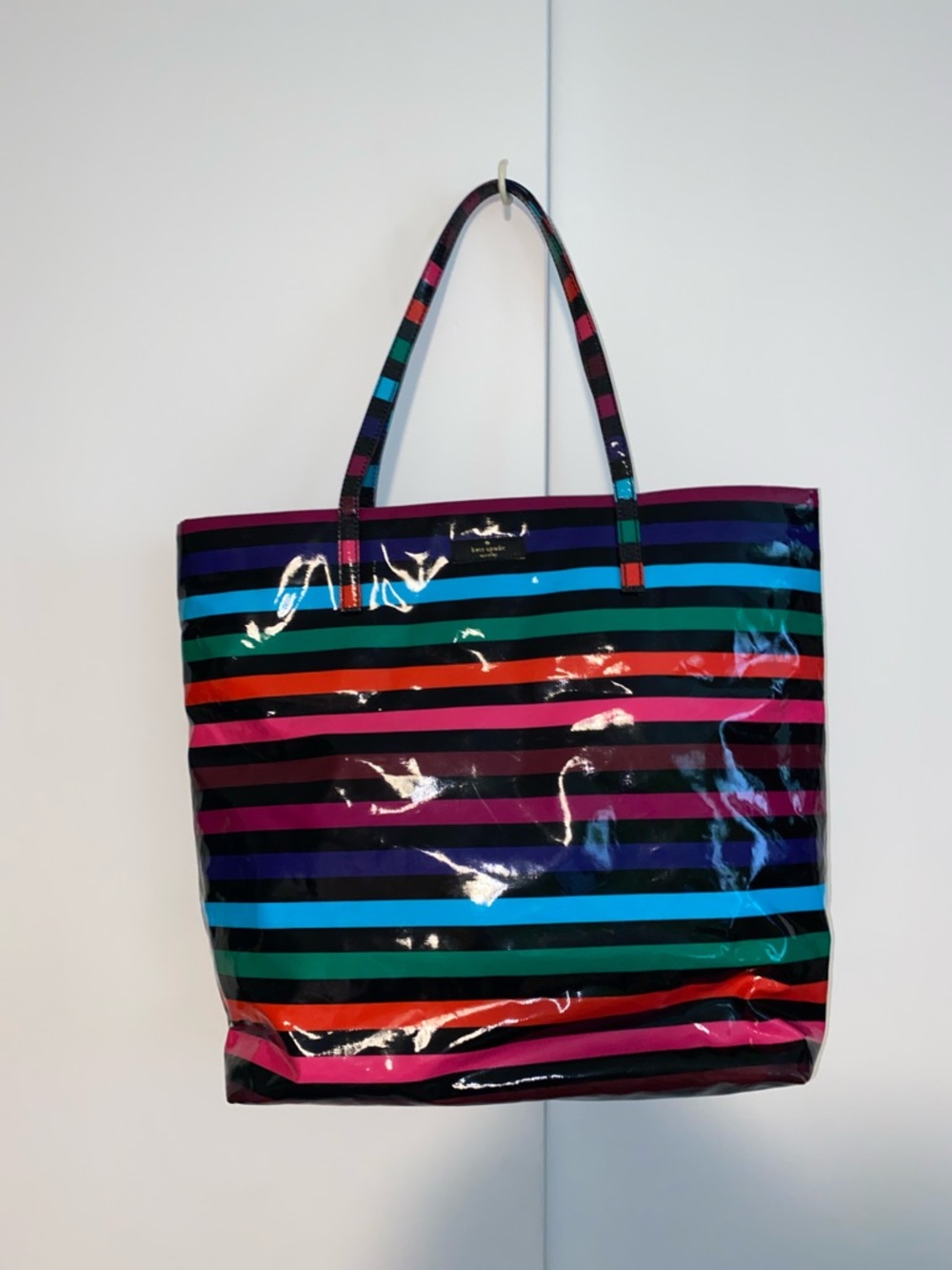 Glossy Multicolor Striped Tote Bag by Kate Spade